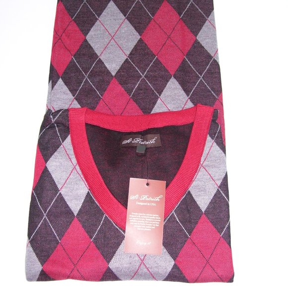 Men's V Neck Red Argyle Sweater Vest 3XL XXXL - Picture 2 of 5